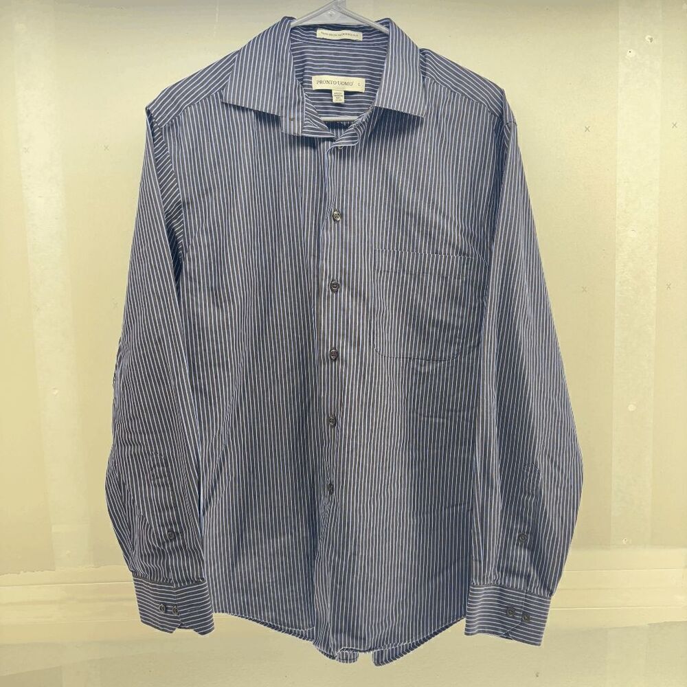 Pronto Uomo Shirt Mens Size Large Black w/Blue Stripes Velvet Button Up Collared - Picture 1 of 4